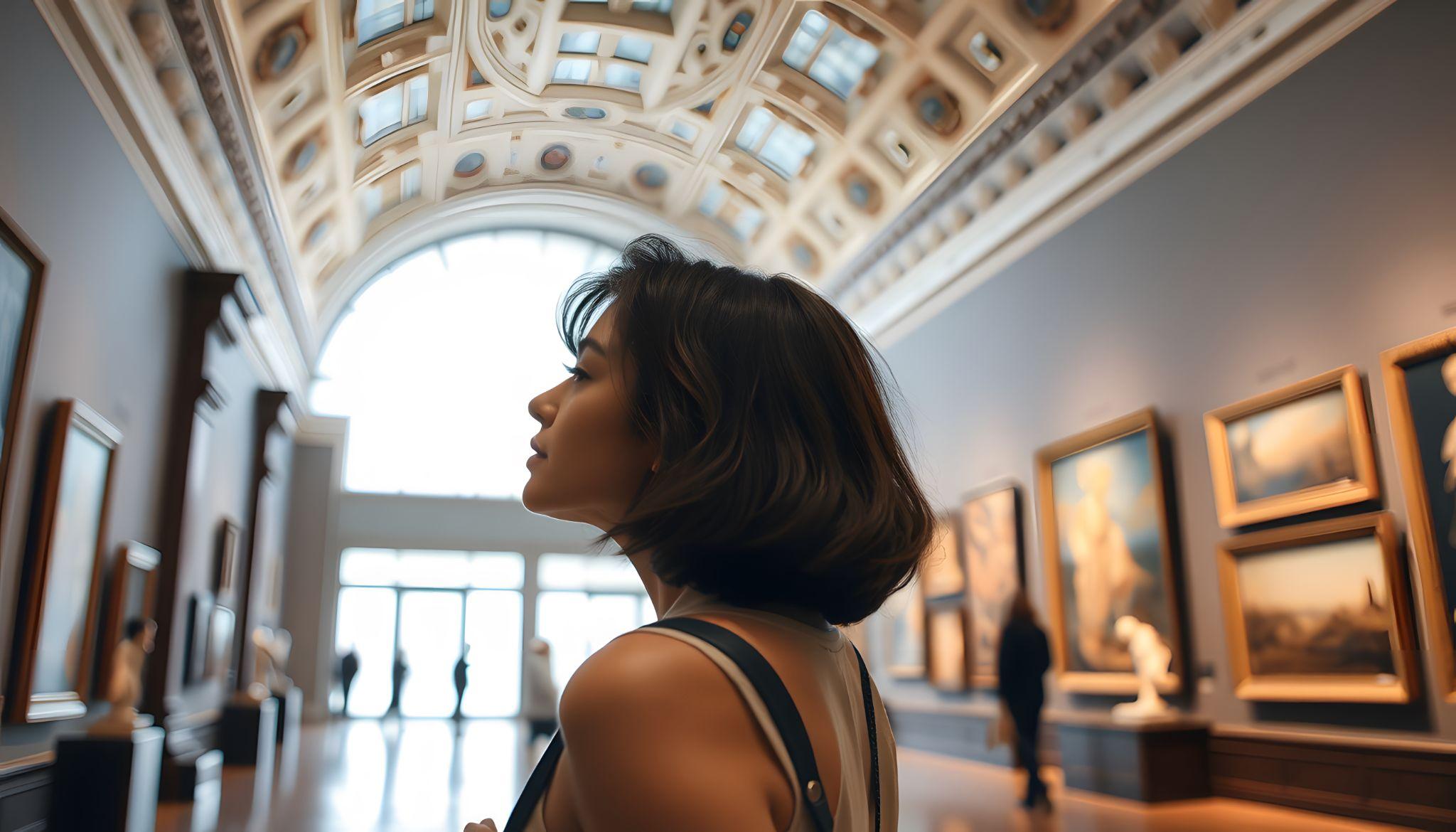 Una visitante observa una obra en un museo